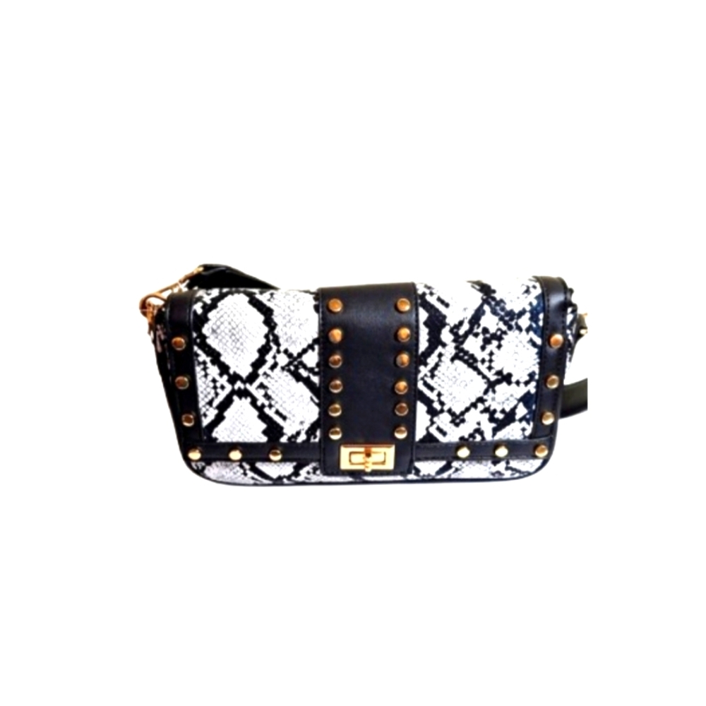 NWT Black and White Snakeskin Patterned Shoulder Bag with Crossbody Strap